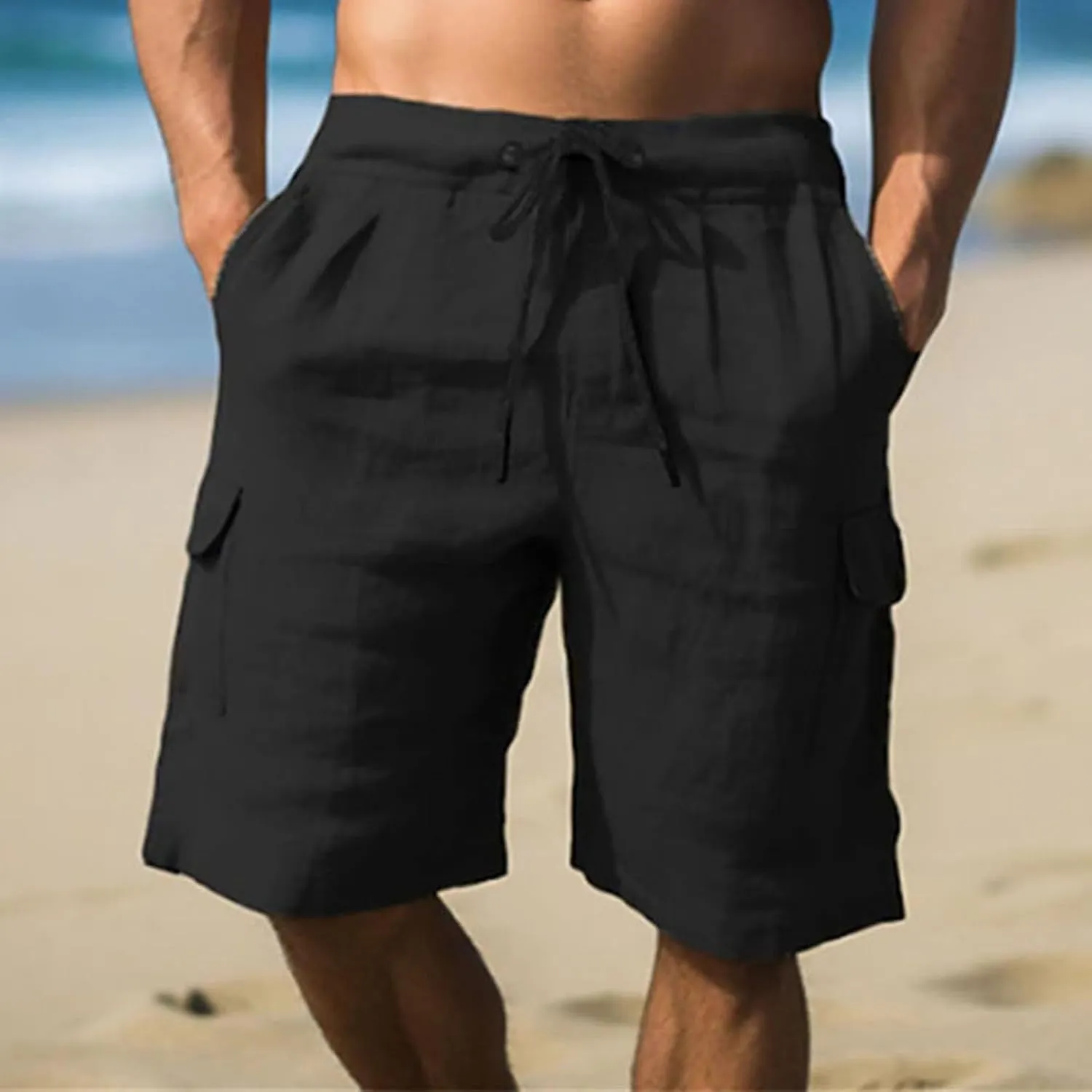 Men's Shorts Casual Cotton Stretch Drawstring Summer Beach Chino Golf Shorts with Pockets