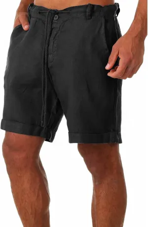 Mens Shorts Casual Drawstring Linen Shorts Loose Fit Stretch Workout Athletic Shorts Summer Beach Wear