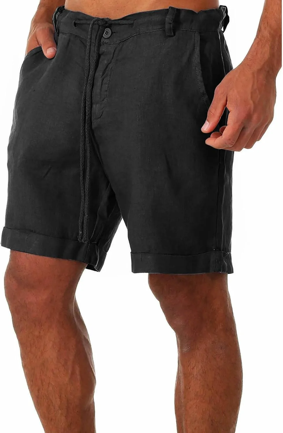 Mens Shorts Casual Drawstring Linen Shorts Loose Fit Stretch Workout Athletic Shorts Summer Beach Wear