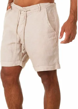 Mens Shorts Casual Drawstring Linen Shorts Loose Fit Stretch Workout Athletic Shorts Summer Beach Wear