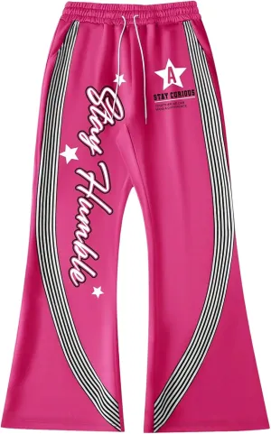 Men's Striped Wide Leg Sweatpants Drawstring Waist Y2k Stacked Jogger Pants Streetwear