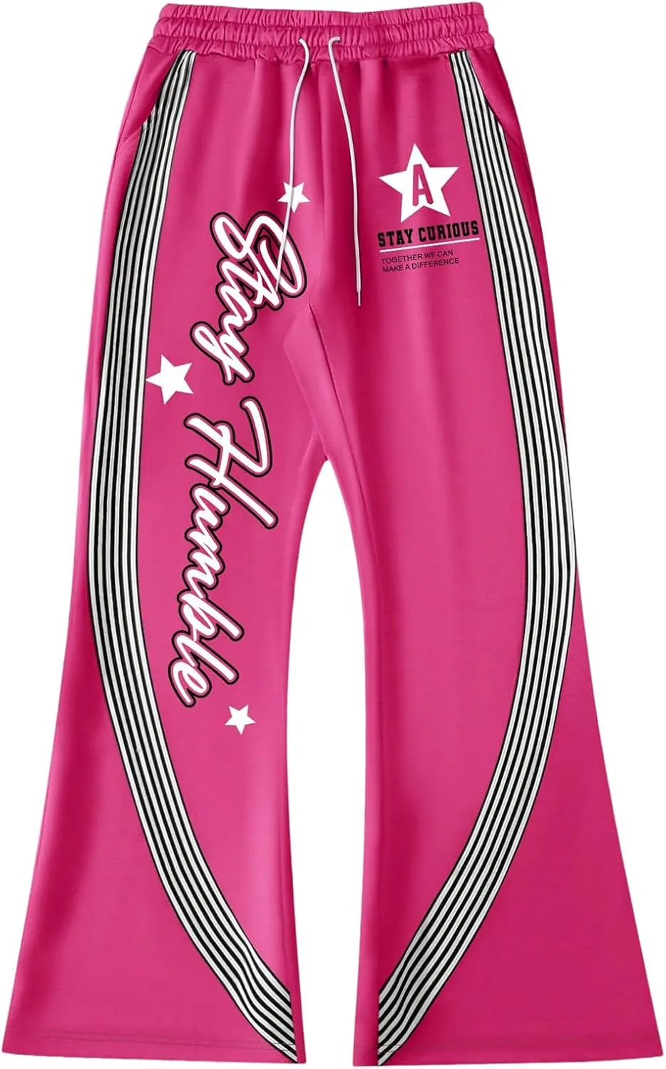 Men's Striped Wide Leg Sweatpants Drawstring Waist Y2k Stacked Jogger Pants Streetwear