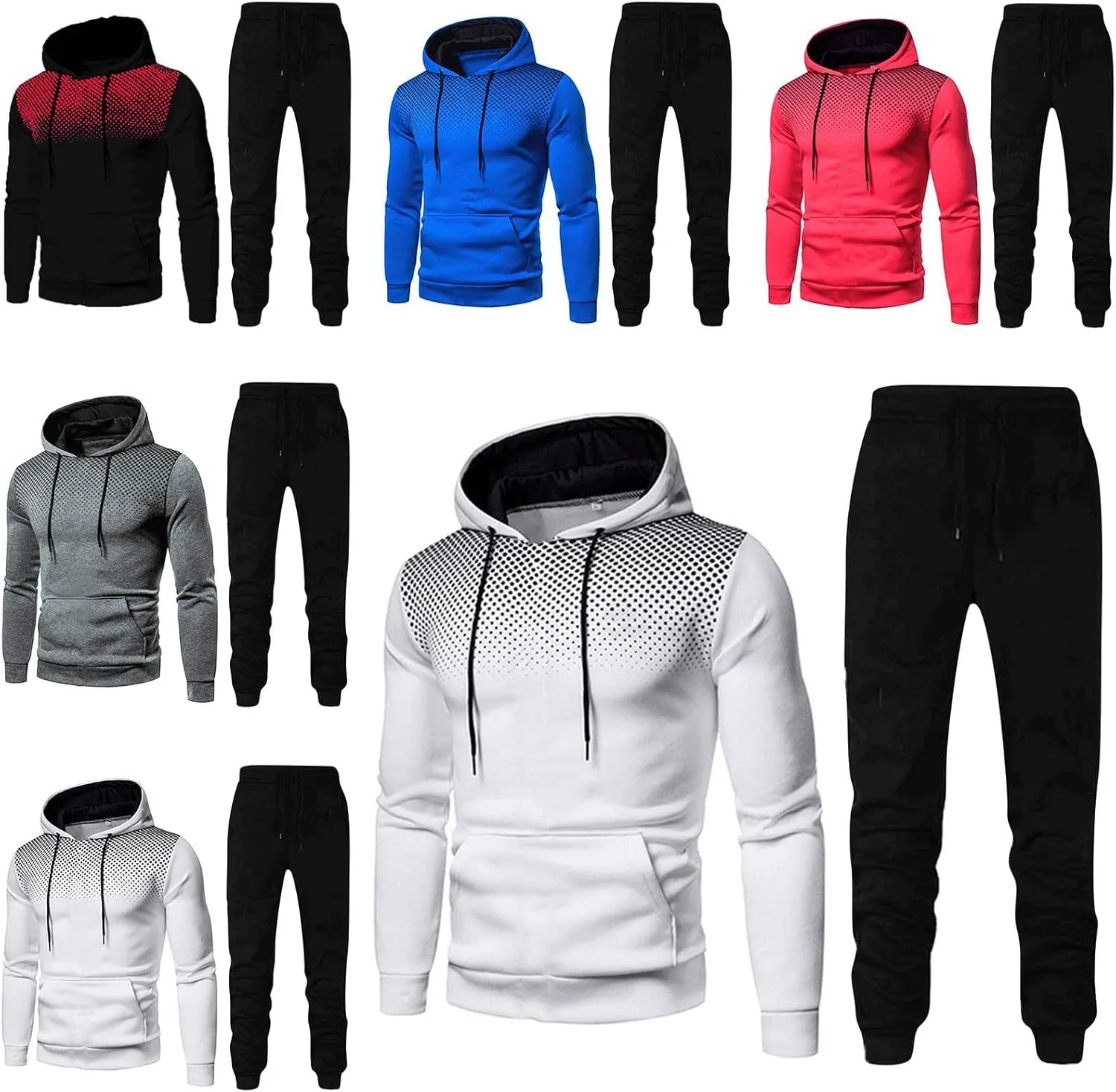 Men's Sweatsuits Track Suits Mens Full-Zip Sweatshirts Jogger Sweatpants Warm Sports Suit Gym Training Wear