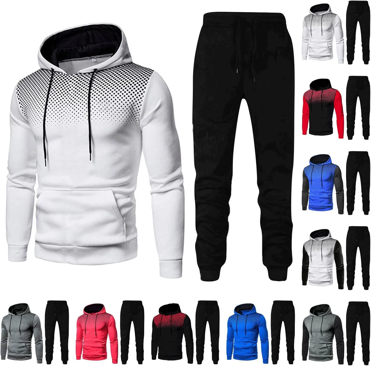Men's Sweatsuits Track Suits Mens Full-Zip Sweatshirts Jogger Sweatpants Warm Sports Suit Gym Training Wear