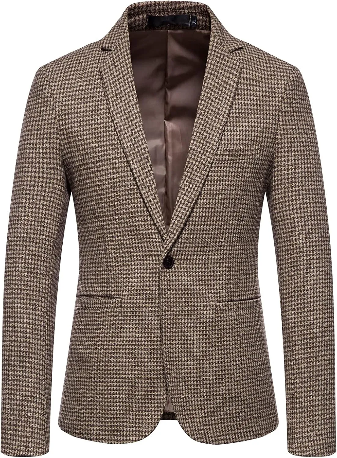 Mens Tweed Blazer Vintage Classic Fit Wool Blend Blazers One Button Sport Coat Notch Lapel Business Jackets Suit