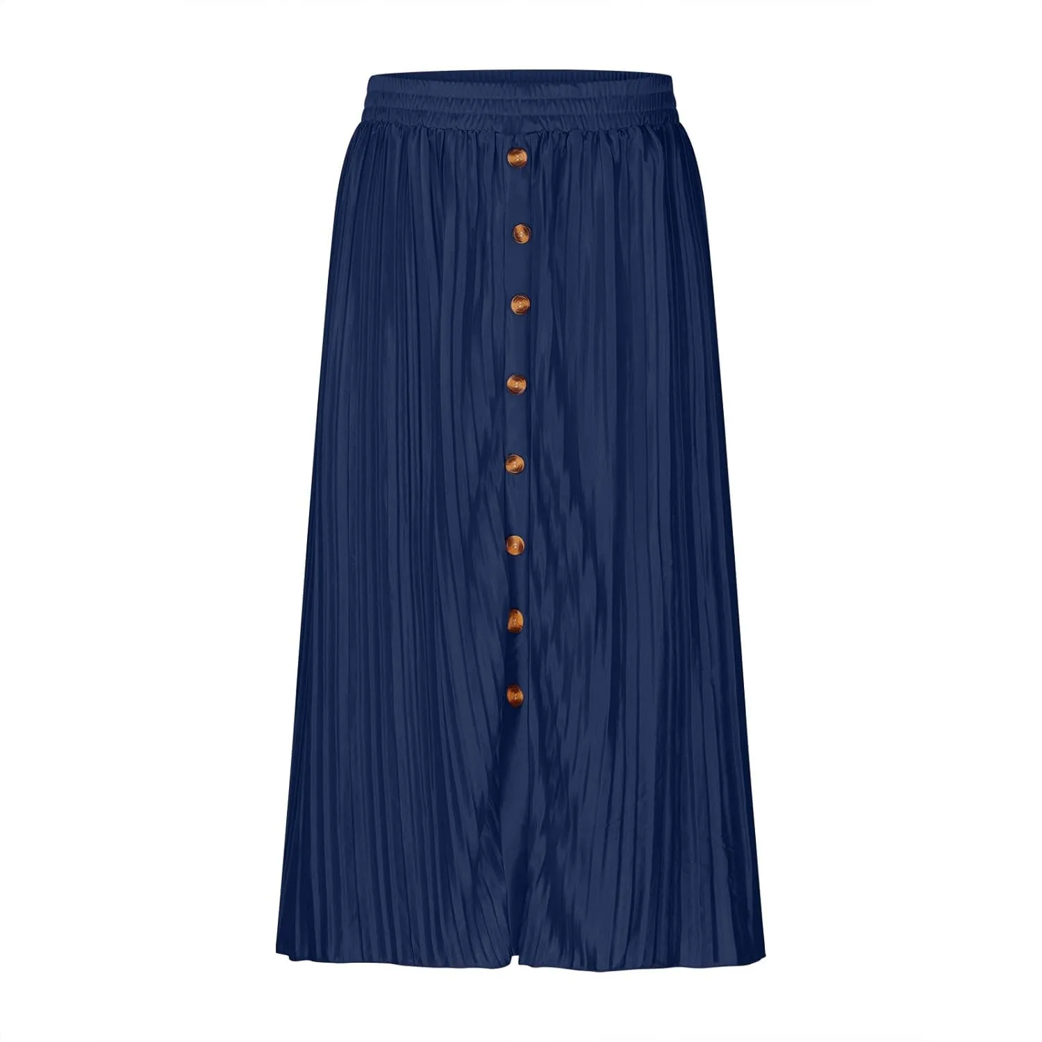 Midi Skirt for Women Summer Vintage Stretch High Waist Button Front A-Line Skirts Casual Solid Flowy Pleated Skirt