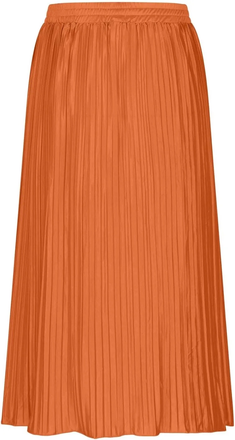 Midi Skirt for Women Summer Vintage Stretch High Waist Button Front A-Line Skirts Casual Solid Flowy Pleated Skirt