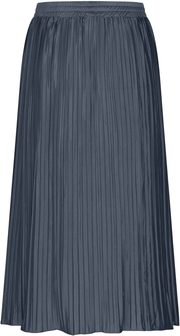 Midi Skirt for Women Summer Vintage Stretch High Waist Button Front A-Line Skirts Casual Solid Flowy Pleated Skirt