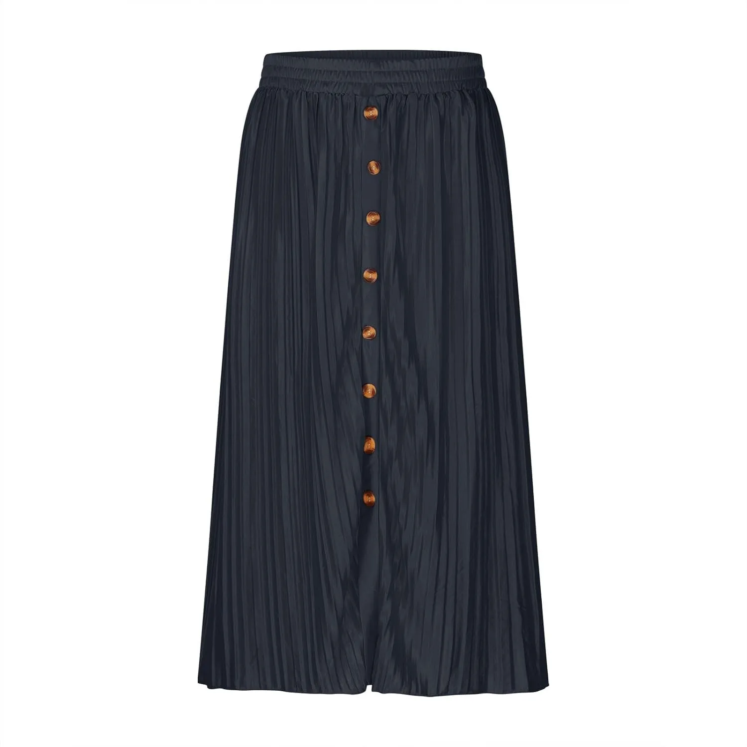 Midi Skirt for Women Summer Vintage Stretch High Waist Button Front A-Line Skirts Casual Solid Flowy Pleated Skirt