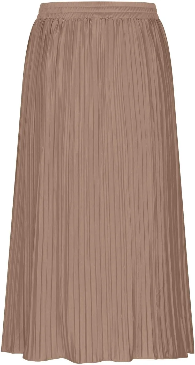 Midi Skirt for Women Summer Vintage Stretch High Waist Button Front A-Line Skirts Casual Solid Flowy Pleated Skirt