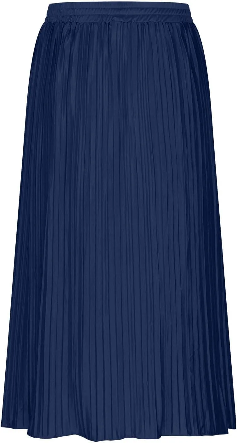 Midi Skirt for Women Summer Vintage Stretch High Waist Button Front A-Line Skirts Casual Solid Flowy Pleated Skirt