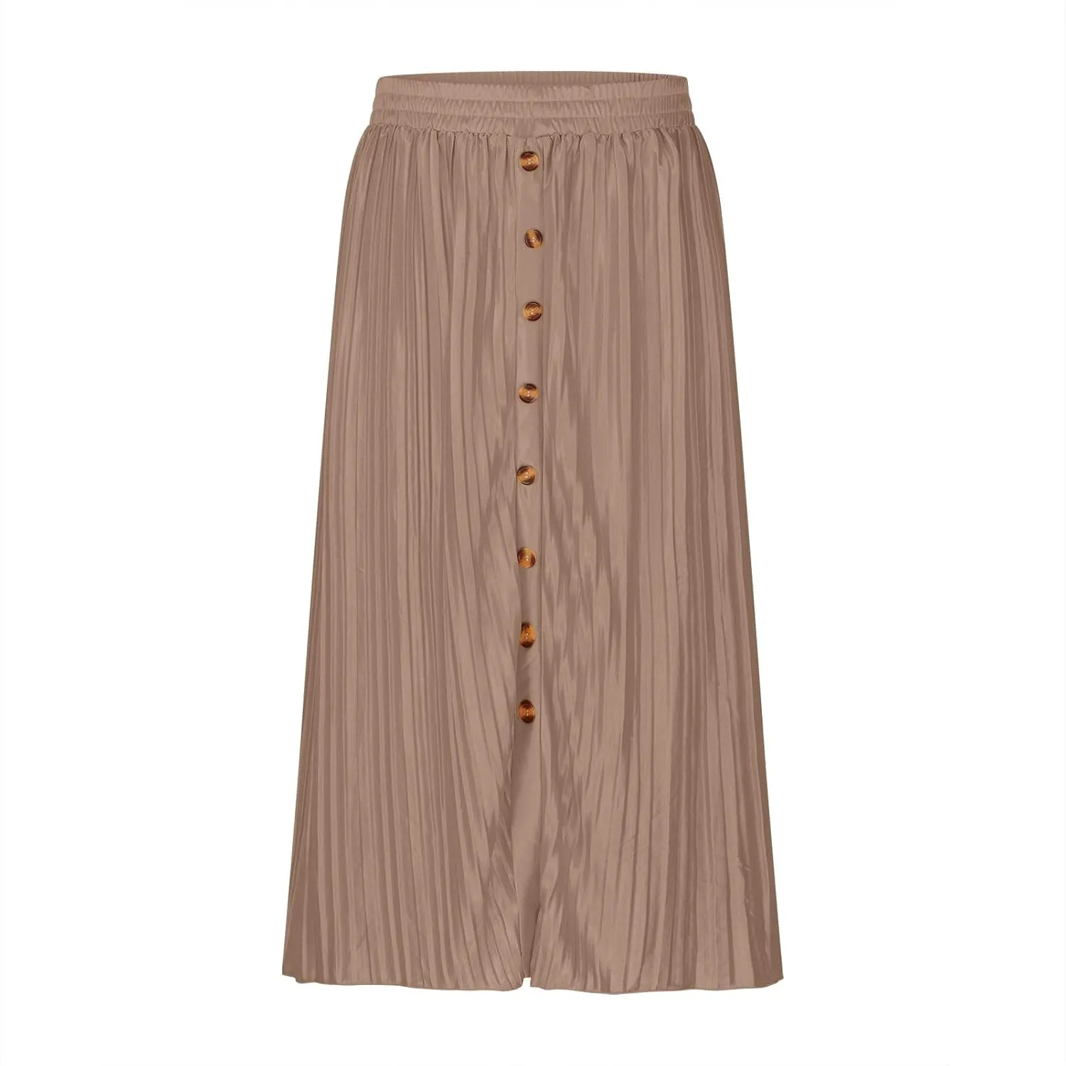 Midi Skirt for Women Summer Vintage Stretch High Waist Button Front A-Line Skirts Casual Solid Flowy Pleated Skirt