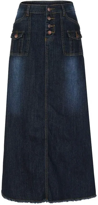 Midi Skirts for Women Fashion Straight Long Mid Waist Womens Denim Button Front Pocket Maxi Skirts 12 Drop Bed