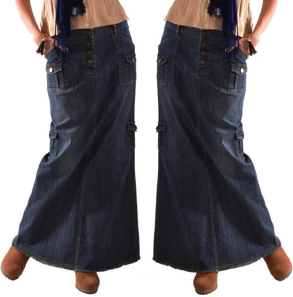 Midi Skirts for Women Fashion Straight Long Mid Waist Womens Denim Button Front Pocket Maxi Skirts 12 Drop Bed