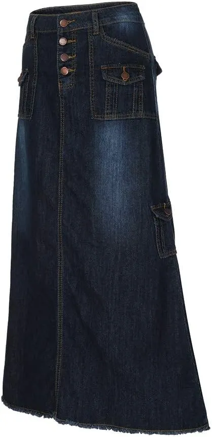 Midi Skirts for Women Fashion Straight Long Mid Waist Womens Denim Button Front Pocket Maxi Skirts 12 Drop Bed