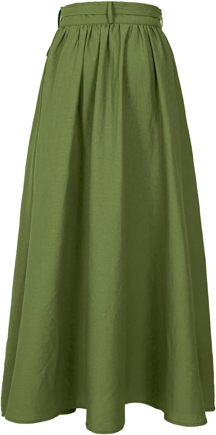 Mingyuezai Womens Wrap Skirt Ankle-Length Vintage Linen Skirts