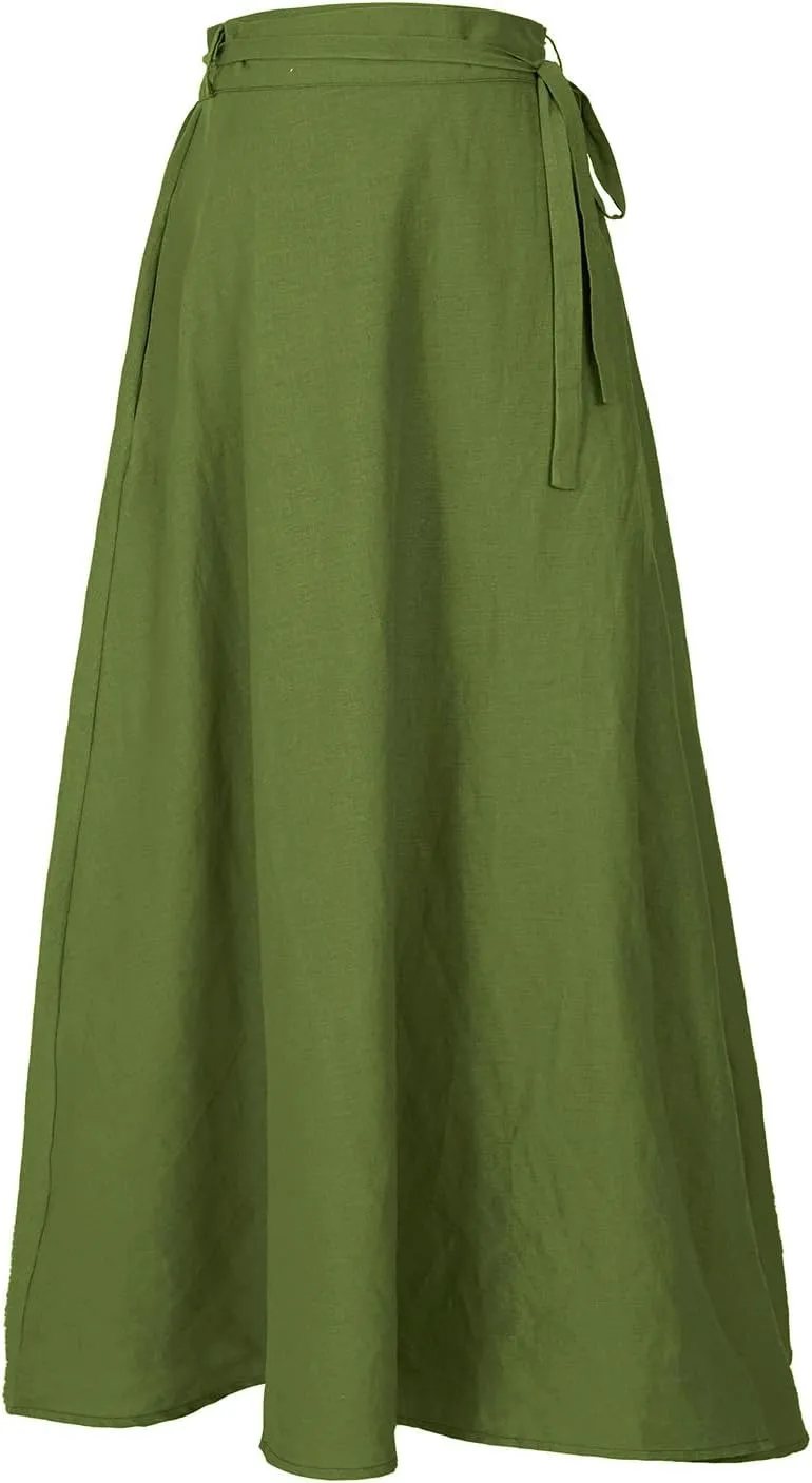 Mingyuezai Womens Wrap Skirt Ankle-Length Vintage Linen Skirts