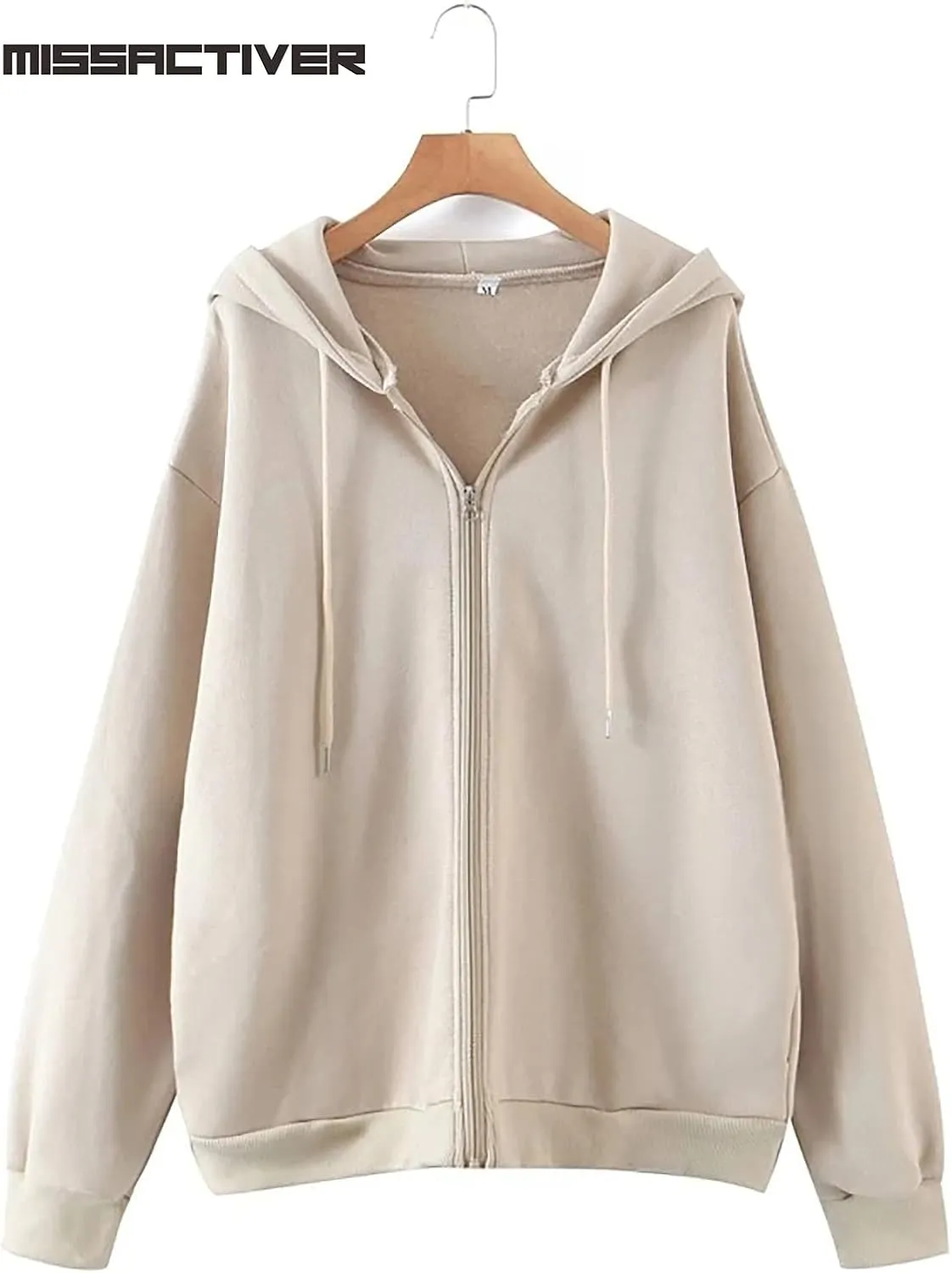 MISSACTIVER Women’s Vintage Solid Drawstring Hoodies Zip Up Oversized E-girl 90s Sweatshirt Basic Jacket With Pockets