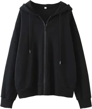 MISSACTIVER Women’s Vintage Solid Drawstring Hoodies Zip Up Oversized E-girl 90s Sweatshirt Basic Jacket With Pockets