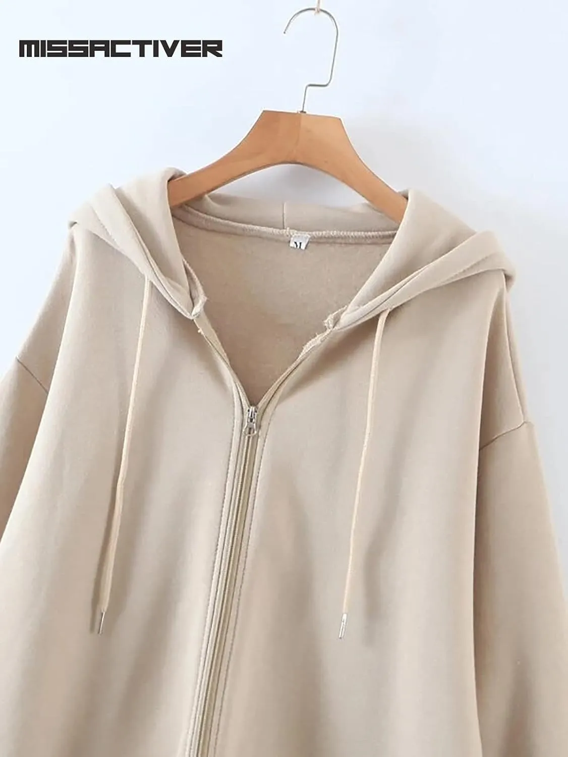 MISSACTIVER Women’s Vintage Solid Drawstring Hoodies Zip Up Oversized E-girl 90s Sweatshirt Basic Jacket With Pockets