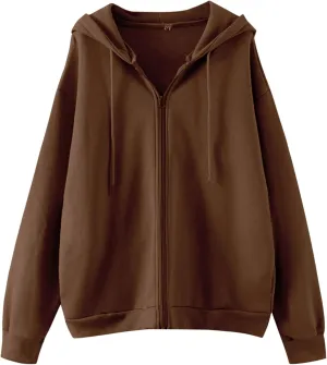 MISSACTIVER Women’s Vintage Solid Drawstring Hoodies Zip Up Oversized E-girl 90s Sweatshirt Basic Jacket With Pockets