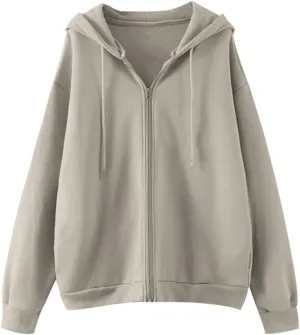 MISSACTIVER Women’s Vintage Solid Drawstring Hoodies Zip Up Oversized E-girl 90s Sweatshirt Basic Jacket With Pockets