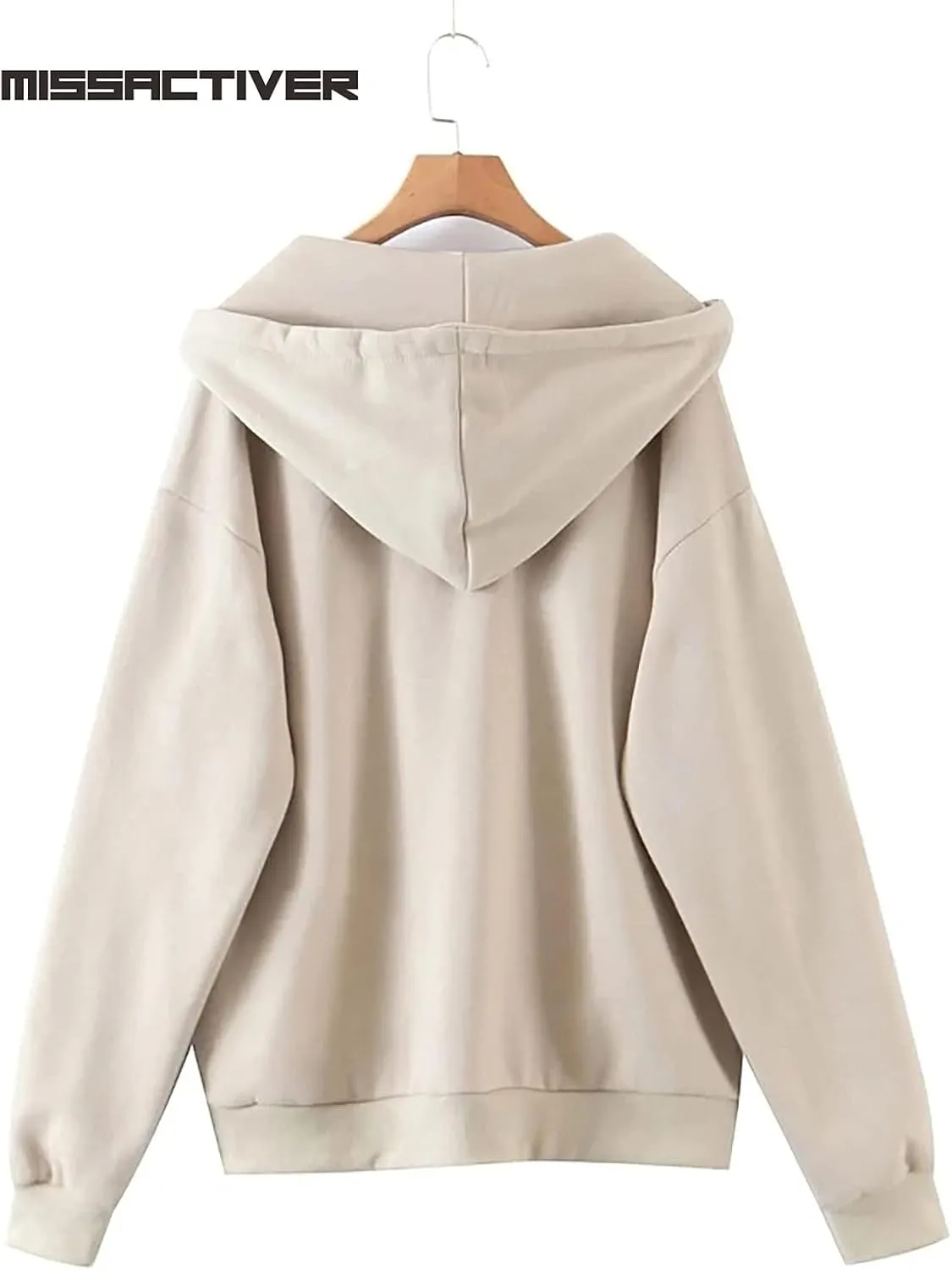 MISSACTIVER Women’s Vintage Solid Drawstring Hoodies Zip Up Oversized E-girl 90s Sweatshirt Basic Jacket With Pockets