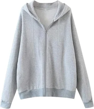 MISSACTIVER Women’s Vintage Solid Drawstring Hoodies Zip Up Oversized E-girl 90s Sweatshirt Basic Jacket With Pockets
