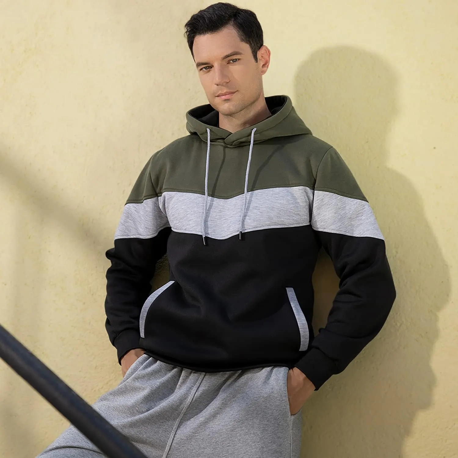 MOONCOLOUR Men's Fashion Novelty Color Block Hoodies Long Sleeve Fleece Hooded Pullover Sweatshirts with Pockets