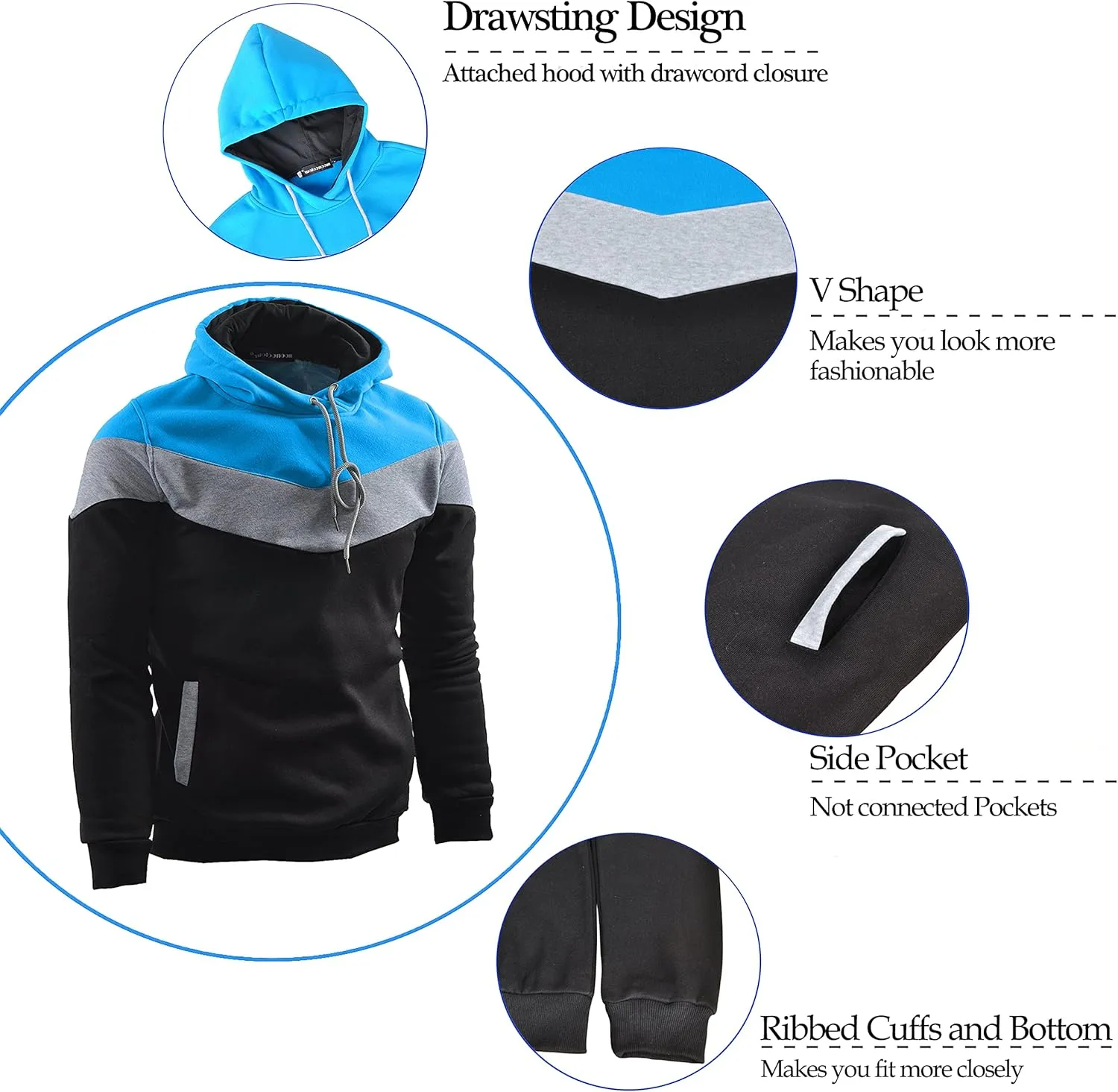 MOONCOLOUR Men's Fashion Novelty Color Block Hoodies Long Sleeve Fleece Hooded Pullover Sweatshirts with Pockets