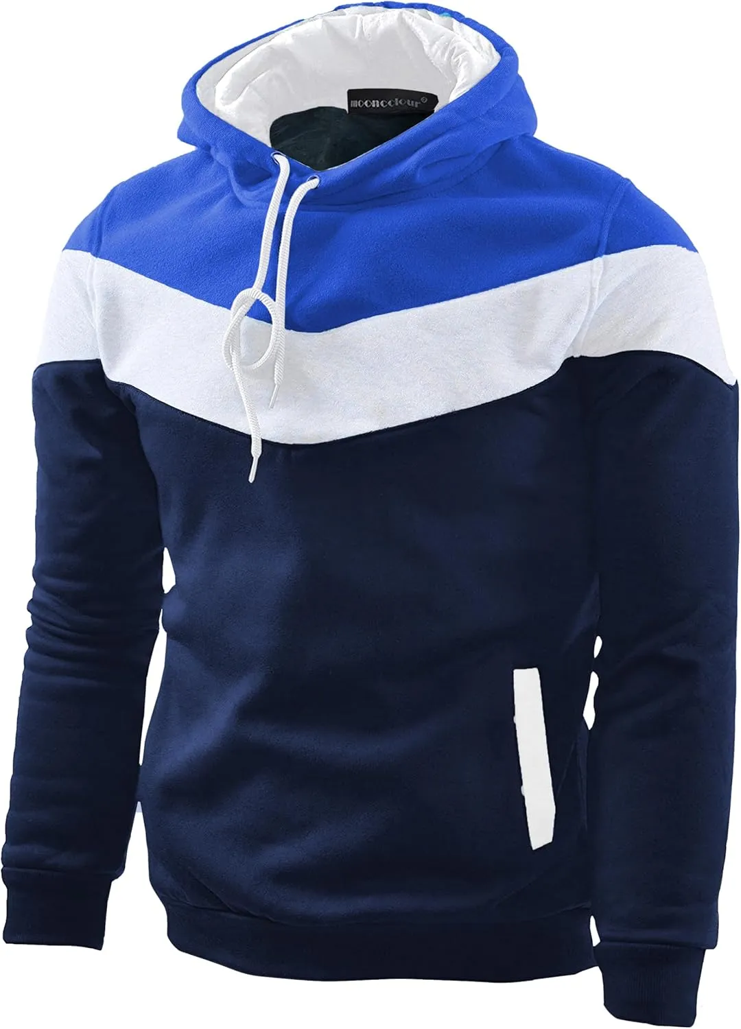 MOONCOLOUR Men's Fashion Novelty Color Block Hoodies Long Sleeve Fleece Hooded Pullover Sweatshirts with Pockets