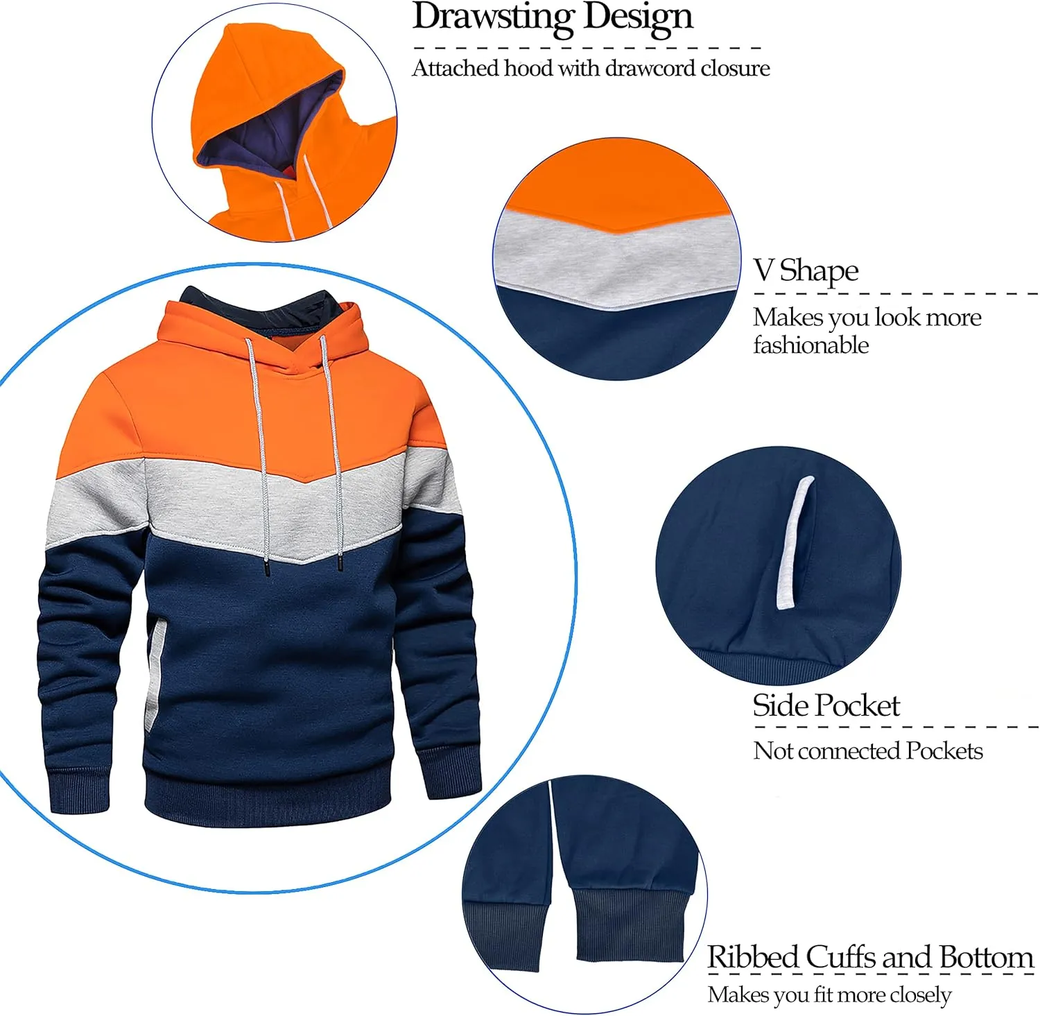 MOONCOLOUR Men's Fashion Novelty Color Block Hoodies Long Sleeve Fleece Hooded Pullover Sweatshirts with Pockets