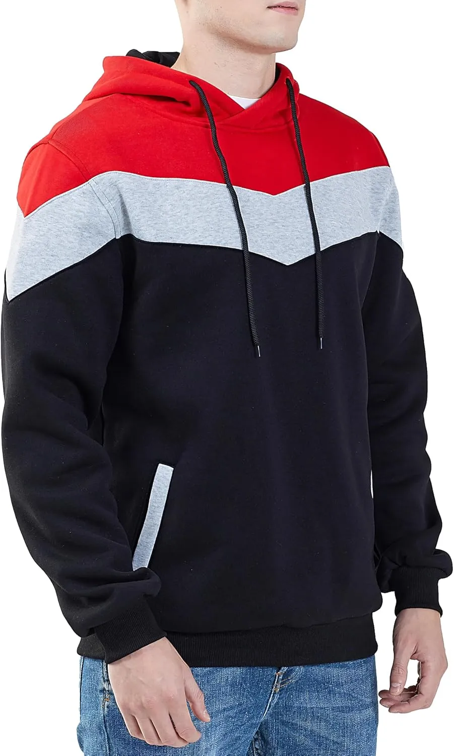 MOONCOLOUR Men's Fashion Novelty Color Block Hoodies Long Sleeve Fleece Hooded Pullover Sweatshirts with Pockets