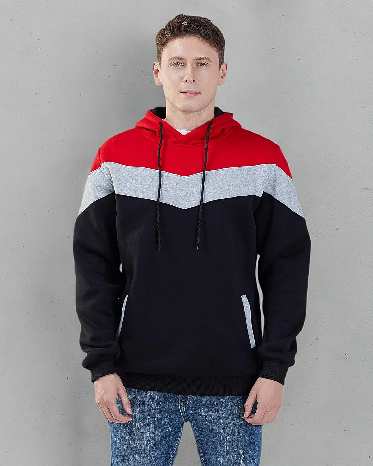 MOONCOLOUR Men's Fashion Novelty Color Block Hoodies Long Sleeve Fleece Hooded Pullover Sweatshirts with Pockets