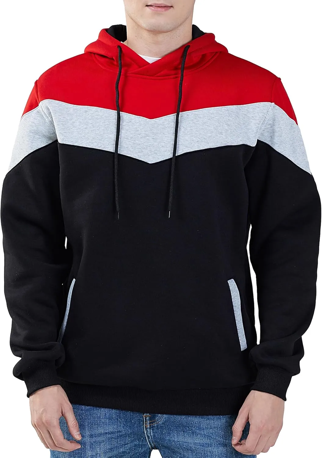 MOONCOLOUR Men's Fashion Novelty Color Block Hoodies Long Sleeve Fleece Hooded Pullover Sweatshirts with Pockets