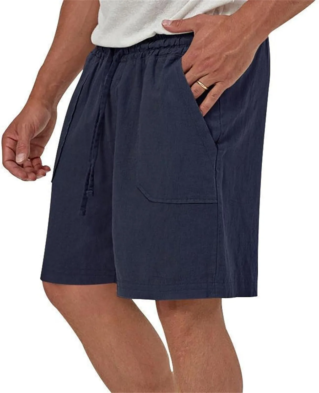 Muscularfit Cargo Shorts for Men Relaxed Fit Shorts with Pockets Summer Fashion Linen Cotton Shorts Stretch Athletic Shorts