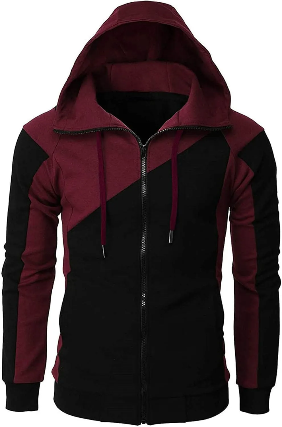 Muscularfit Hoodies for Men Zip Up With Designs Causal Color Block Pullover Crewneck Sweatshirts Slim Fit Workout Sport Shirt