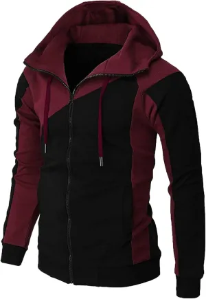 Muscularfit Hoodies for Men Zip Up With Designs Causal Color Block Pullover Crewneck Sweatshirts Slim Fit Workout Sport Shirt