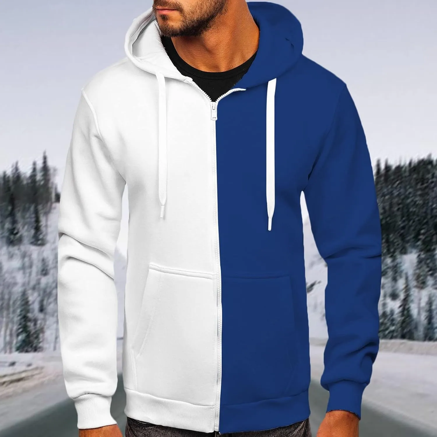 Muscularfit Oversized Sweatshirts for Men Loose Fit Long Sleeve Color Block Drawstring Pullover Hoodies Crewneck Causal Shirt
