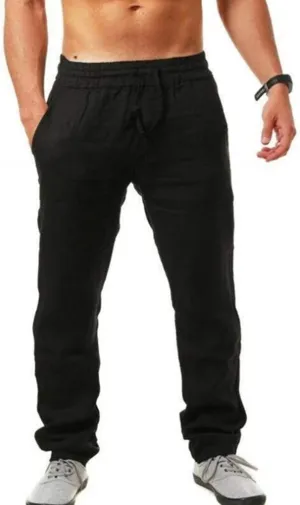 Muyise Men's Casual Linen Pants Elastic Waist Drawstring Loose Fit Jogger Yoga Trousers Quick Dry Lounge Pants with Pockets