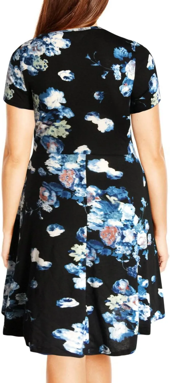 Nemidor Plus Size Casual Dresses for Curvy Women Summer Short Sleeve Fit and Flare Midi Swing Dress with Pocket