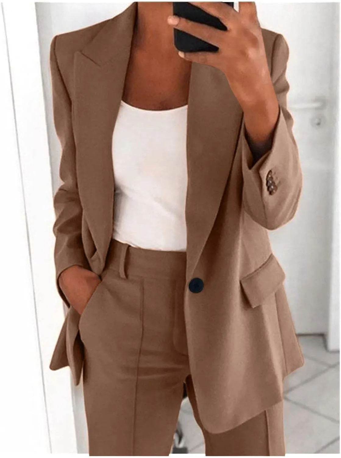 Oversized Blazers for Women Casual Open Front Button Suit Jackets Long Sleeve Lapel Jackets with Pockets
