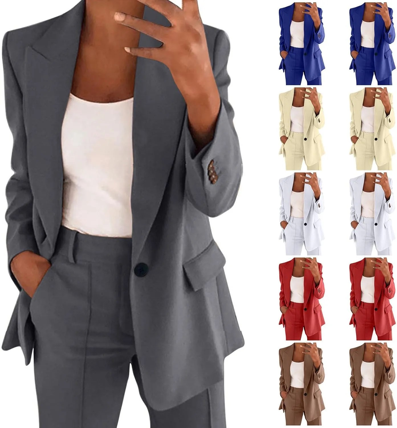 Oversized Blazers for Women Casual Open Front Button Suit Jackets Long Sleeve Lapel Jackets with Pockets
