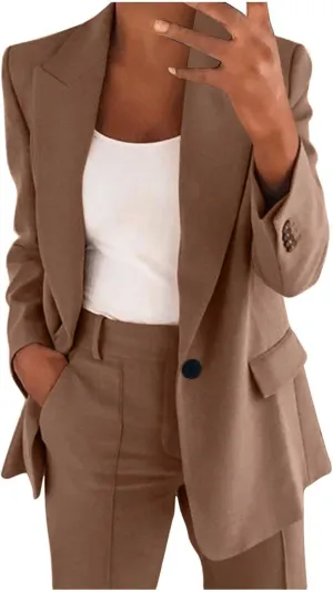 Oversized Blazers for Women Casual Open Front Button Suit Jackets Long Sleeve Lapel Jackets with Pockets