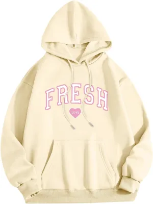 Oversized Hoodies for Women Men Fresh Love Pink Letter Graphic Drawstring Pocket Hooded Sweatshirt Comfort Hoodie