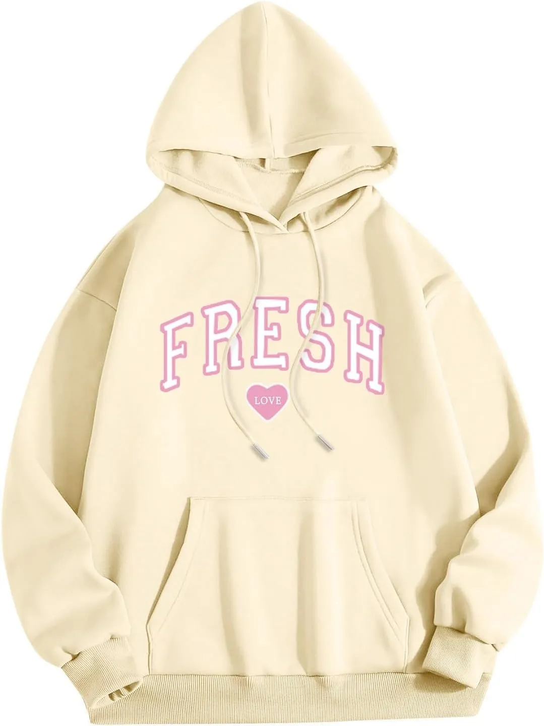 Oversized Hoodies for Women Men Fresh Love Pink Letter Graphic Drawstring Pocket Hooded Sweatshirt Comfort Hoodie