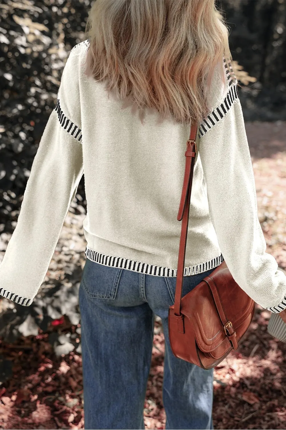 Oversized Knit Sweaters for Women, Contrast Cable Knit Pullover Sweater, Knit Loose Fit Pullover Sweater Tops