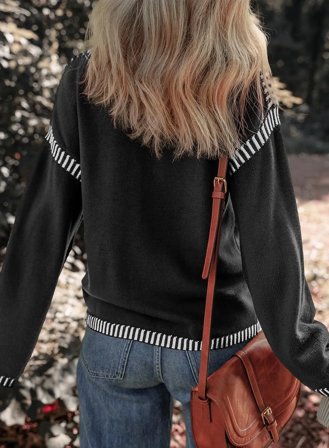 Oversized Knit Sweaters for Women, Contrast Cable Knit Pullover Sweater, Knit Loose Fit Pullover Sweater Tops