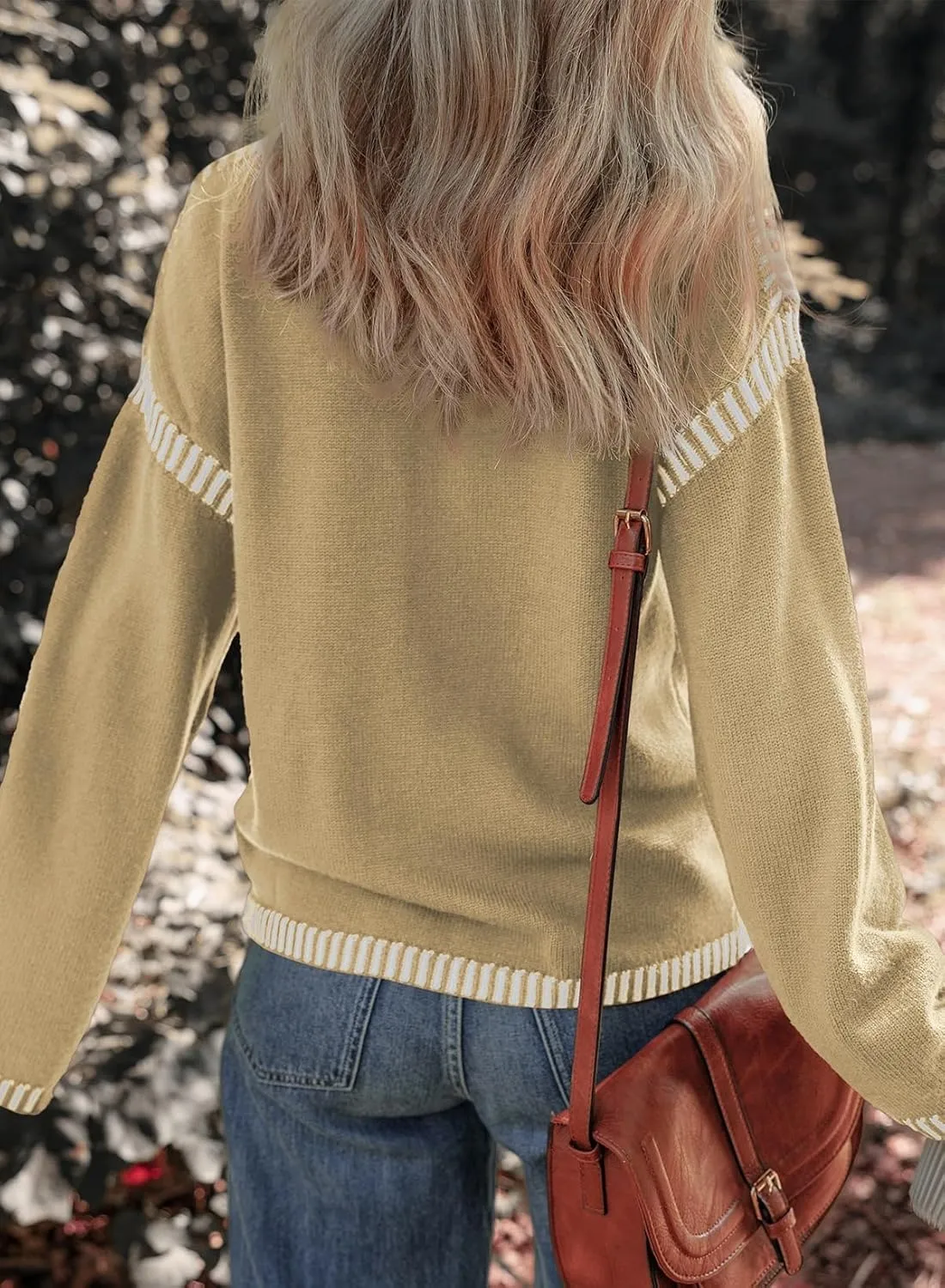 Oversized Knit Sweaters for Women, Contrast Cable Knit Pullover Sweater, Knit Loose Fit Pullover Sweater Tops