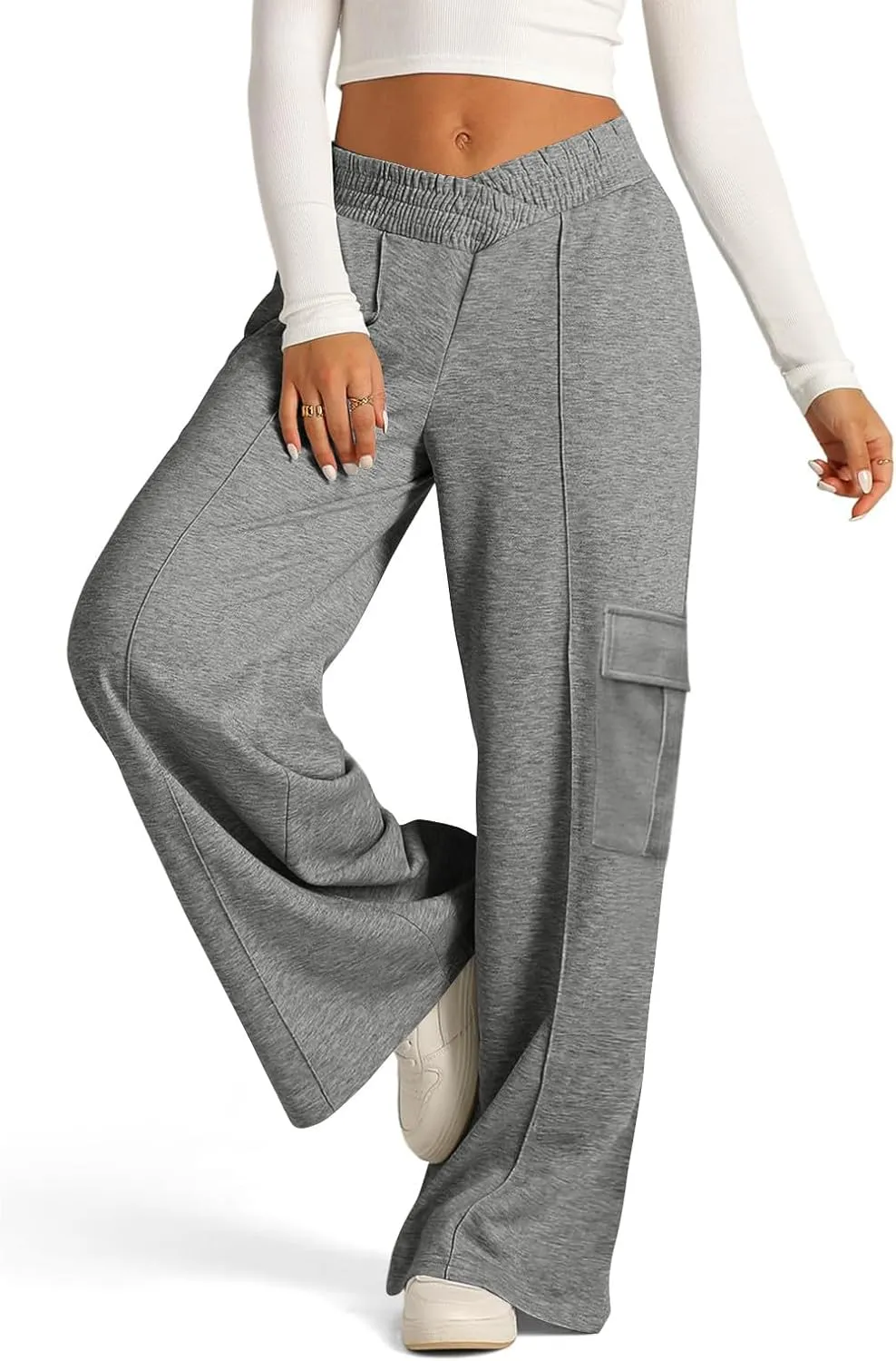 Oversized Wide Leg Sweatpants Women Crossover Low Rise Cargo Sweatpants Straight Leg Baggy Sweatpants Lounge Pants